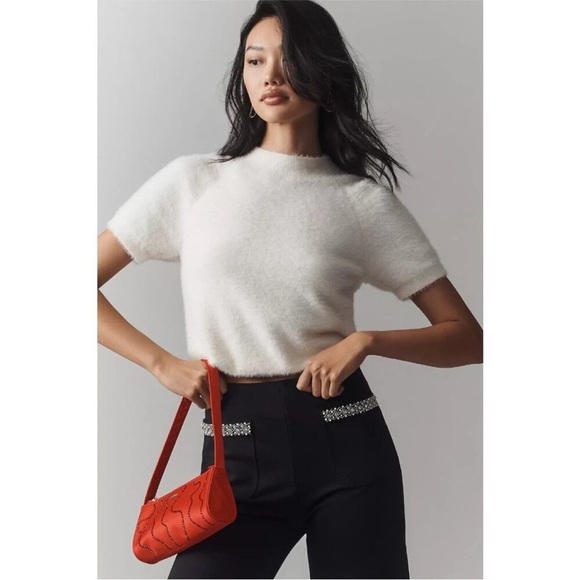 Anthropologie The Colette Cropped Wide-Leg Pants Rhinestone Pocket Ed 29 NWT - Picture 14 of 15